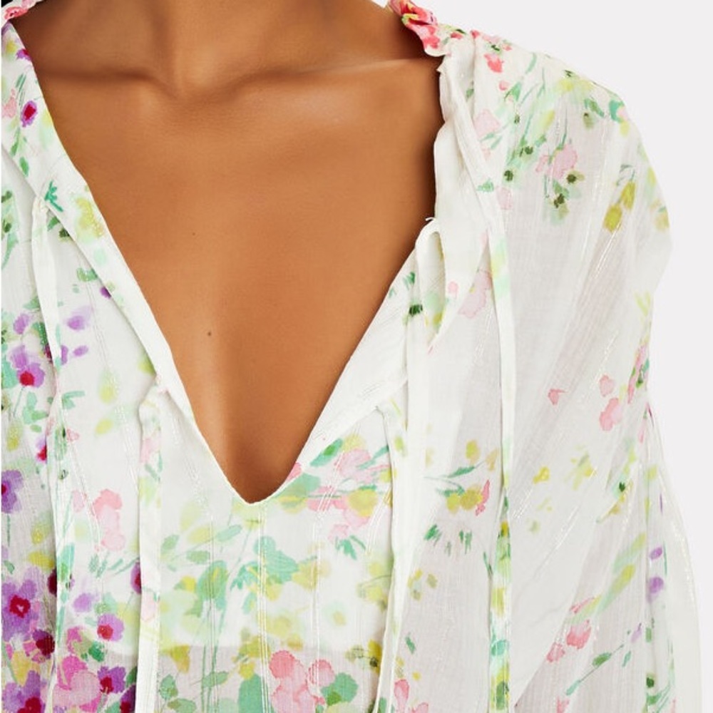 Anthropologie White Floral Tie-Front Blouse - Picture 12 of 13